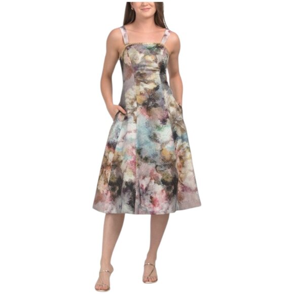 TAHARI ASL Embellished Square Neck Cocktail Dress - Picture 1 of 3